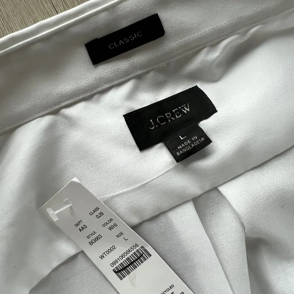 J Crew Bowery Wrinkle Free Dress Shirt With Button Down Collar Large White FLAW
